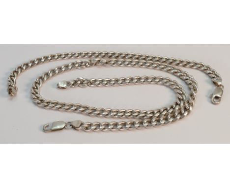 Silver necklace &amp; bracelet:  Gross weight 82.8g, measuring 22cm &amp; 49.5cm long, catch on chain broken.