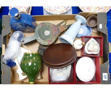 A mixed collection of items to include:  Spirit Decanters, Boxed Spode Commemorative items, persian type knife etc 