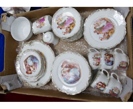 Late 19th century Continental transfer printed tea set: 32 pieces including plates, cups saucers, sugar and cream. (32).