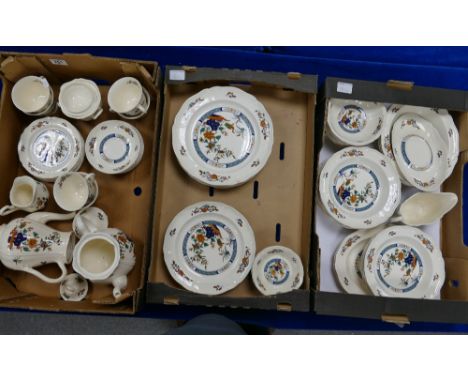 A large collection of Wedgwood Chinese Teal Patterned Dinner ware to include:  Tea and Coffee pots, cup, saucers, dinner plat