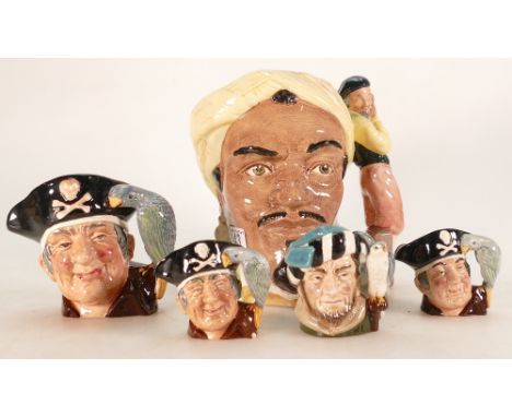 Royal Doulton Large character jug Othello D6673: together with small Long John Silver D6386, tiny The Falconer D6547 &amp; si