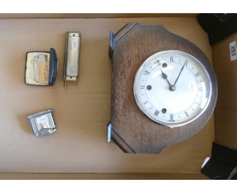 1930's Oak Mantle Clock, Ronson lighters and Hohner Harmonica: