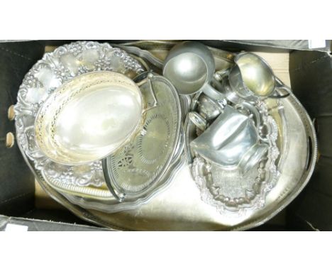 A collection of silver plated items: including large gallery tray, various dishes and other items.