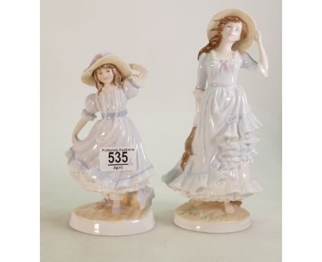 Royal Worcester lady figures Grandmas Bonnet and Summer: both limited edition for Compton and Woodhouse.(2)
