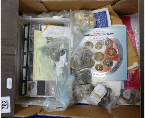 A collection of UK coins and stamps: To include 19 presentation packs c1990's, UK uncirculated sets including 2000 and 1983, 