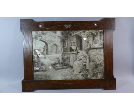 An Oak Framed Monochrome Print, Birthday Posy with Art Nouveau Stylized Metal Mount, 80cm Wide 