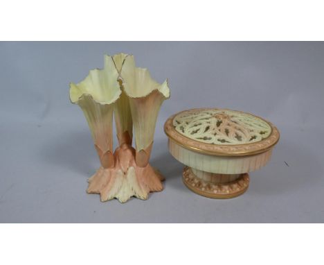 A Locke &amp; Co. Worcester Blush Ivory Potpourri Together with a Triple Trumpet Vase 