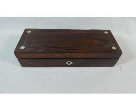 A Small Rectangular Mother of Pearl Inlaid Rosewood Pen Box, 25cm Long 