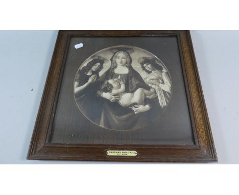 An Oak Framed Monochromed Print Madonna and Child, GF Watts 