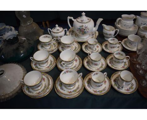 A Good Collection of Coalport Ming Rose to Include Six Trios, Teapot, Cake Plate, Sugar Bowl and Cream Jug Together with Six 