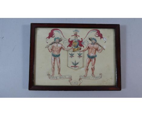 A Small Framed Naive Pencil Sketch and Water Colour Depicting Scottish Irvine Coat of Arms, with Motto 'Sub Sole, Sub, Umbra 