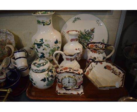 A Collection of Masons Chartreuse China to Include Jugs, Vases, Ginger Jar, Mantle Clock etc Together with Spode Christmas Tr