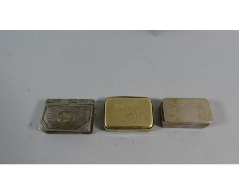 A Collection of Two Metal Vestas and a White Metal Snuff Box 