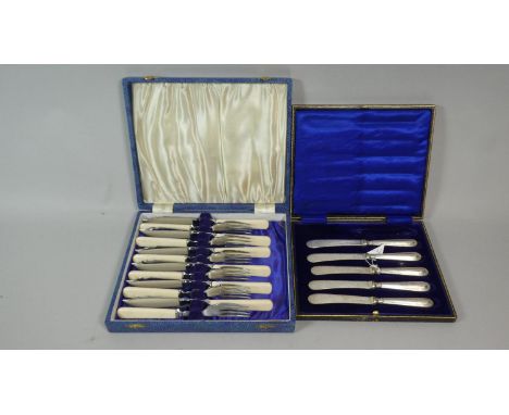 A Set of Five Silver Handled Butter Knives and a Silver Plated Fish Knife and Fork Set 