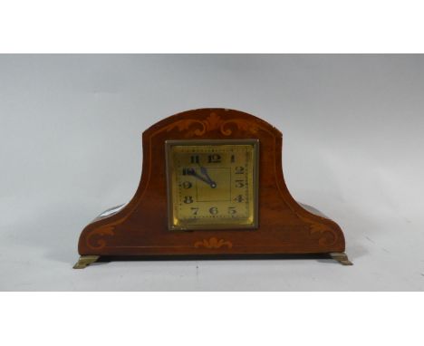 An Early 20th Century Inlaid Mantle Clock with Gilt Dial, 21cm Long 