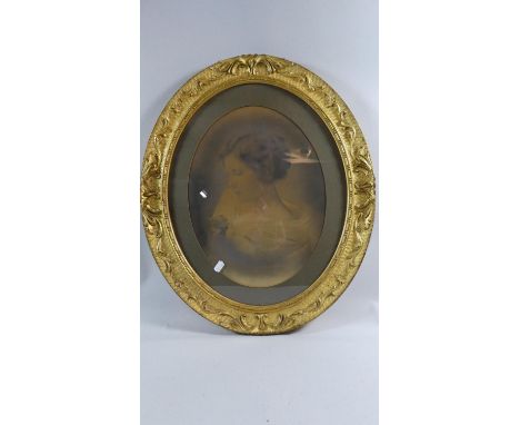 A Gilt Framed Oval Print Depicting Edwardian Lady, Frame 61cm High 