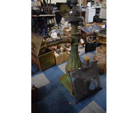 A Large Cast Metal Lamp Stand Base with Various Lantern Fitments 