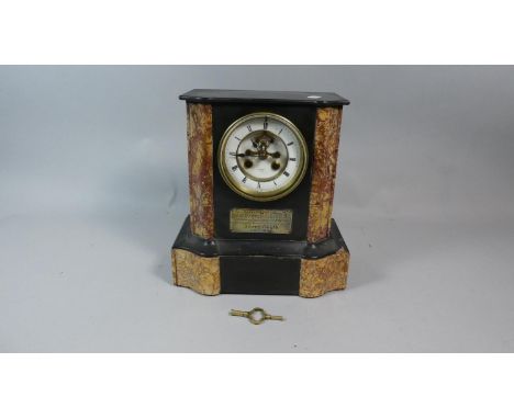 A French Slate and Marble Architectural Mantle Clock by Henry Marc Paris with Presentation Plaque Dated December 1864, Aberys
