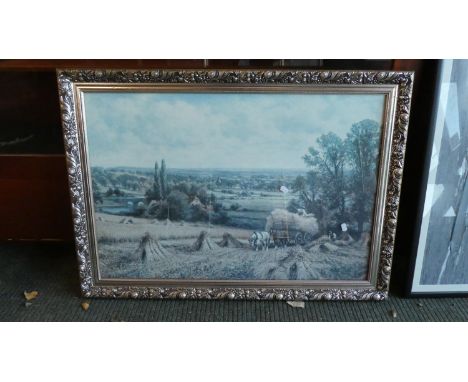 A Large Gilt Framed Print Depicting Corn Harvest, 84cm Wide 