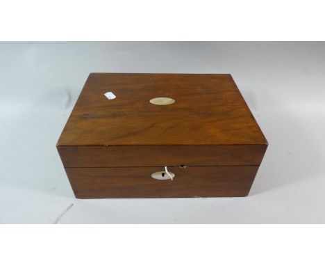 A Late 19th Century Walnut Work Box with Fitted Removable Tray and Mother of Pearl Escutcheons, 30cm Wide 