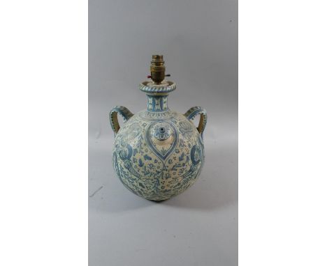A Reproduction Spanish Two Handled Blue and White Wine Jar Table Lamp, 36cm High 