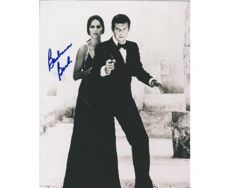 Barbara Bach signed 10x8 black and white photo pictured in her role as Bond girl Anya Amasova in The Spy Who Loved Me. Barbar