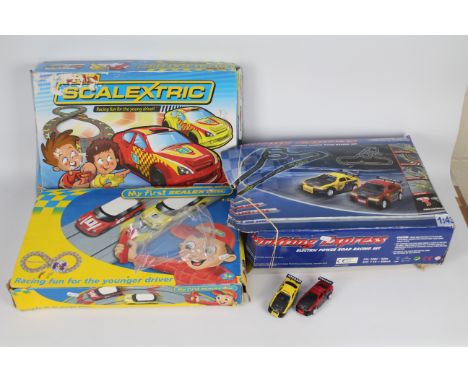 Scalextric - Mega Motors - 3 x boxed slot car sets, # G1119 My First Scalextric, # G1030 My First Scalextric both in 1:64 sca