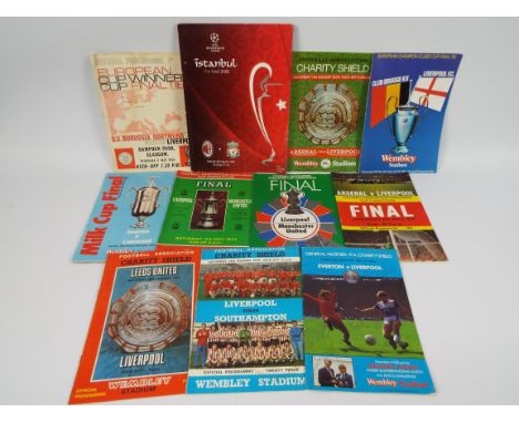 Liverpool Football Club - A collection of cup final / Charity Shield programmes to include FA Cup 1971, 1974, 1977, European 