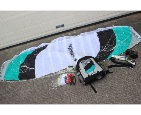 An ELO Sport "RADSAILS" kite 2.4 M squared. Approx. 240 cm X 90 cm. in with 2 sets of control handles in ELO sport rucksack. 