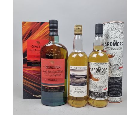 3 Bottles Scotch Whisky to include:   Singleton of Dufftown Tailfire,  Ardmore Legacy,  Pure Malt Scotch Whisky Bottled for K