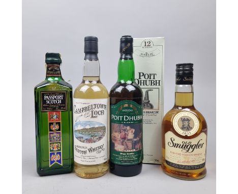 4 Bottles Blended Whisky including:   Campbeltown Loch Scotch Whisky,  Passport Scotch Whisky,  Poit Dhubh 12 Year Old,  Old 