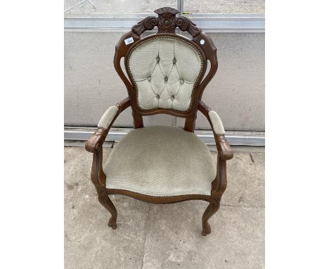 A MODERN CONTINENTAL STYLE OPEN ARMCHAIR WITH BUTTON-BACK 