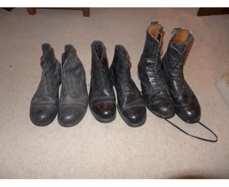THREE PAIRS OF BLACK LEATHER ARMY BOOTS 