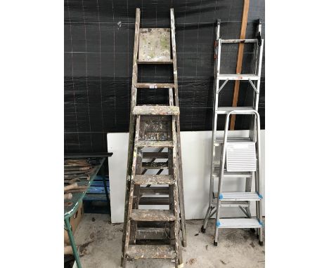 THREE SETS OF WOODEN STEP LADDERS 