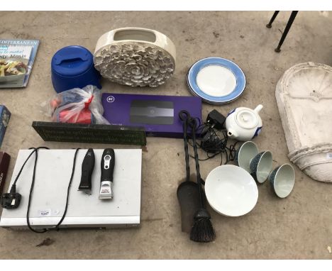 AN ASSORTMENT OF ITEMS TO INCLUDE A DVD COMBI PLAYER, CERAMIC WARE AND PET ITEMS ETC 
