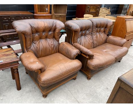 A WORLD OF LEATHER TWO SEATER SOFA AND ARMCHAIR 