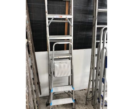 TWO SETS OF ALUMINIUM LADDERS TWO INCLUDE A TWO RUNG STEP LADDER ETC 