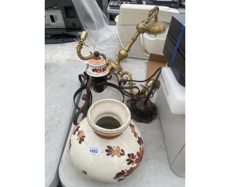 TWO CEILING LIGHTS AND A CERAMIC SHADE 