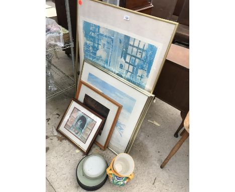 SIX VARIOUS PICTURES AND FURTHER PIECES OF CERAMIC WARE 