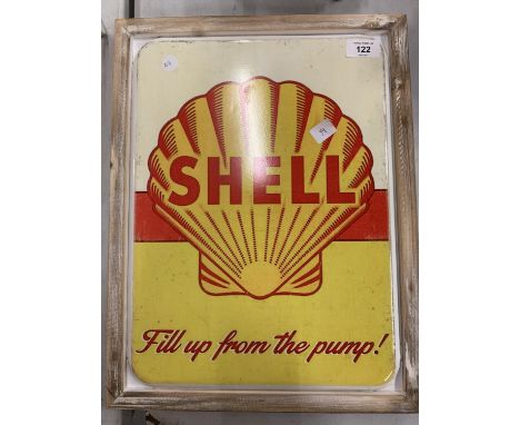 A FRAMED ENAMEL 'SHELL' ADVERTISING SIGN 