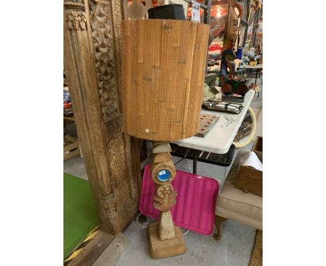 A STUDIO POTTERY CERAMIC TOTEM STYLE FLOOR LAMP BELIEVED TO BE A BERNARD ROOKE EXAMPLE - ORIGINALLY PURCHASED IN THE LATE 196