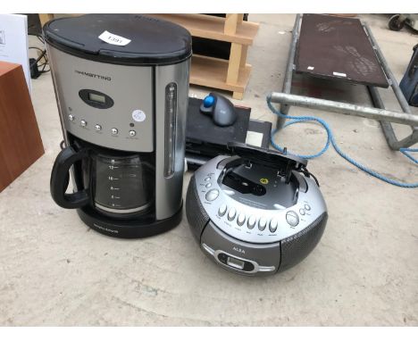 A COFFEE MACHINE, CD PLAYER, LAPTOP AND FREESAT BOX 