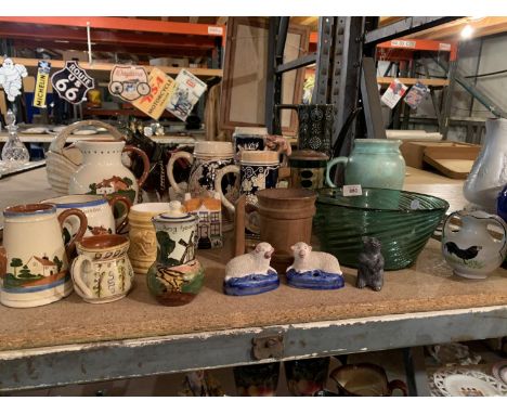 AN ASSORTMENT OF VARIOUS CERAMIC AND GLASSWARE TO INCLUDE GERMAN STEINS ETC 