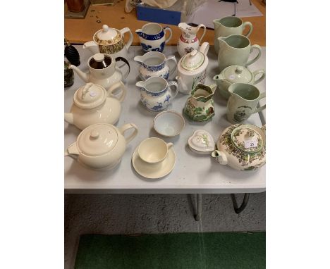 A LARGE ASSORTMENT OF COPELAND SPODE TEAPOTS AND JUGS TO INCLUDE ROYAL DOULTON EXAMPLES 