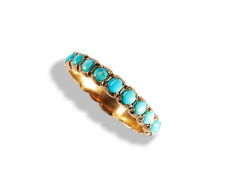 AN EARLY 19TH CENTURY TURQUOISE AND GOLD ETERNITY RING, CIRCA 1830 set throughout with circular cabochon-cut turquoise stones