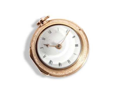 A GOLD PAIR CASED QUATER REPEATING VERGE WATCH  signed J. Hubert, London, No.831, Baluster pillars, silver dust cap. White en