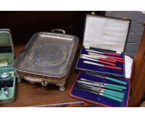 A quantity of silver plated flatware inlcuding fish eaters, butter knives, a part table service and an old sheffield plate ho