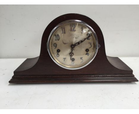 A Vintage Enfield 8- day full quarter Westminster Chiming mantle clock with Arabic numerals (Lord Nelson shape) with key, hei