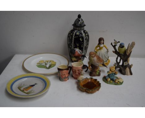 A mixed lot of china including two Lancaster Hanley Character ware Toby jugs a Wade trinket dish with a handle in the form of