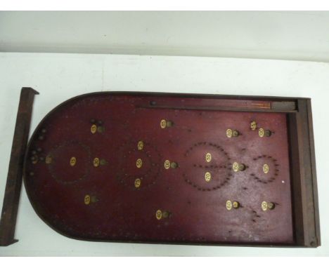 A vintage Pin Bagatelle board together with a wooden embroidery stretcher/frame